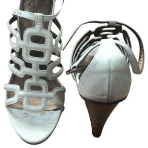 Linea Paolo White Cage Wedge Pumps